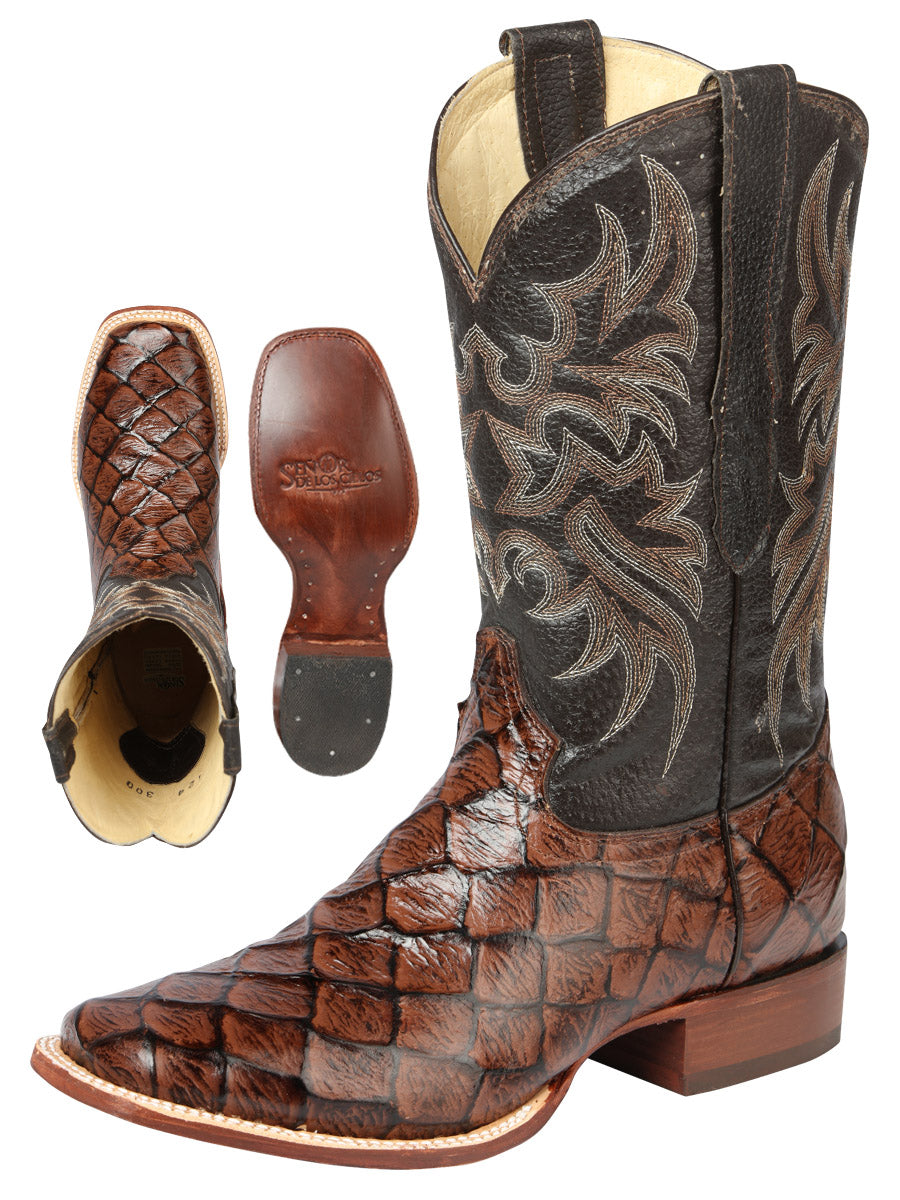 El Señor de los Cielos Men’s Rodeo Boot - Monster Fish Imitation Leather - Brown 44931