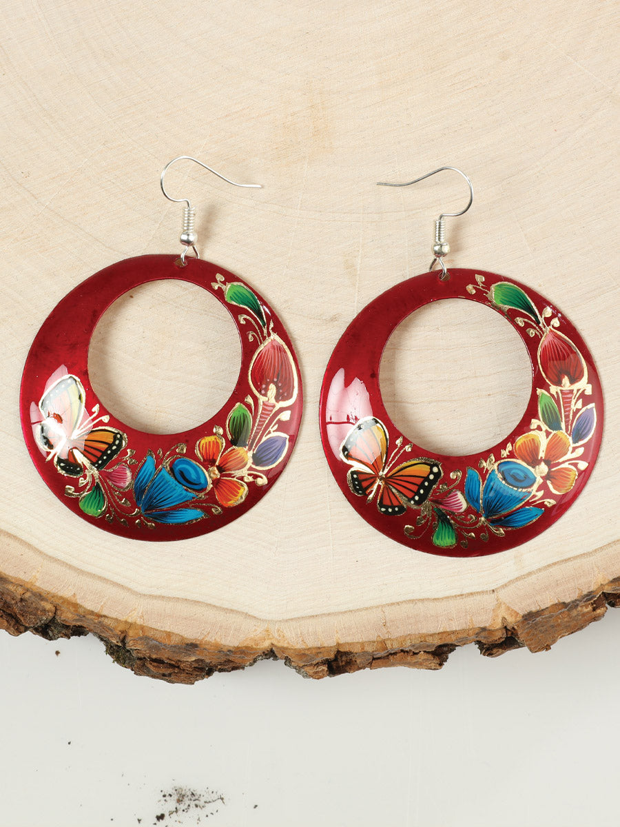 Artisanal - Hand-made jewelry - HearringsMonarcaFlor - Grande Cobre Red 603447