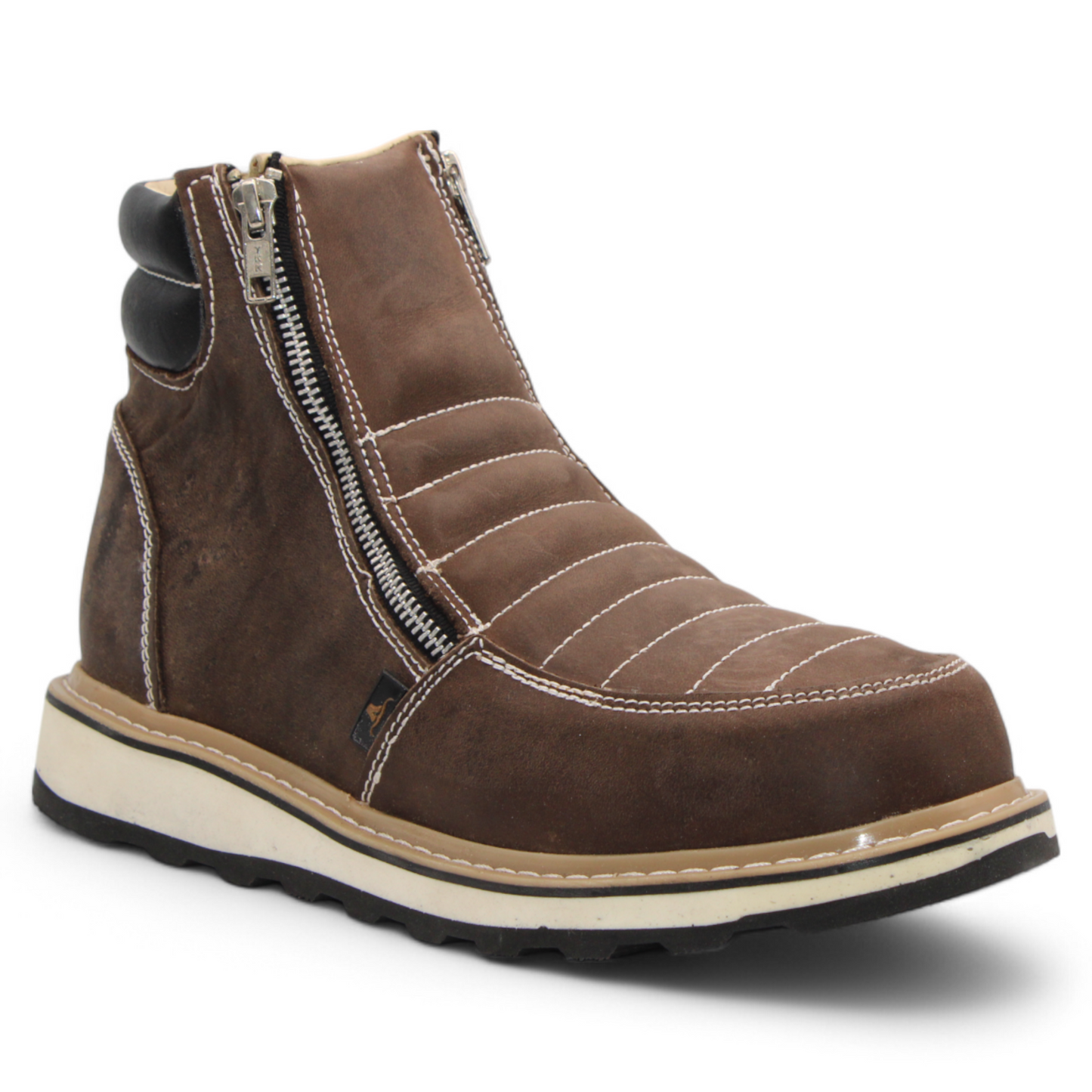 Men’s Double Zipper Leather Work Shoe – Round Toe | Soft Toe | Rubber Sole