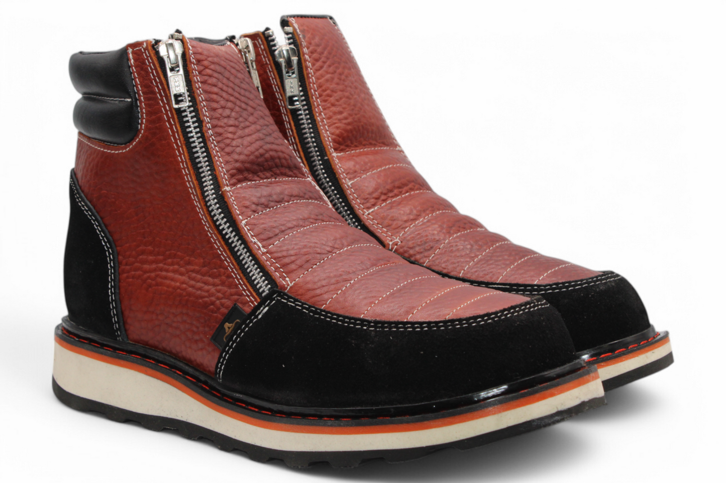 Men’s Double Zipper Leather Work Shoe – Round Toe | Soft Toe | Rubber Sole | Shedron