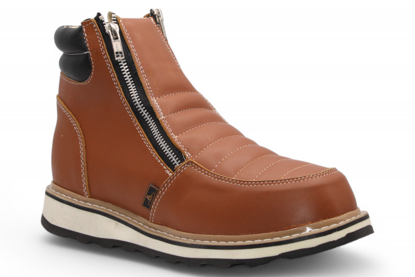 Men’s Double Zipper Leather Work Shoe – Round Toe | Soft Toe | Rubber Sole | Honey
