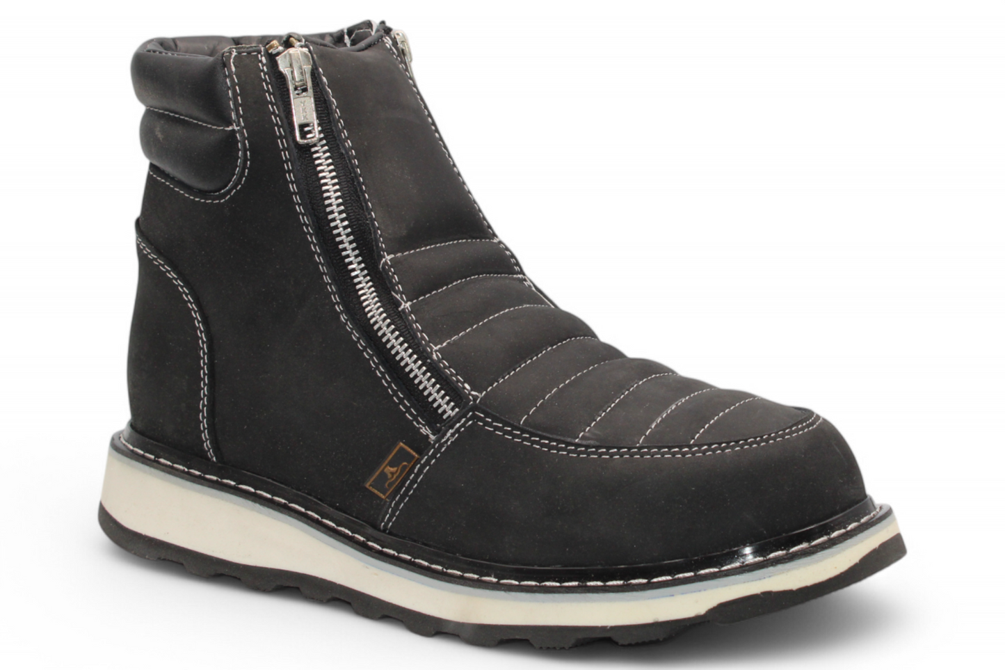 Men’s Double Zipper Leather Work Shoe – Round Toe | Soft Toe | Rubber Sole | Black