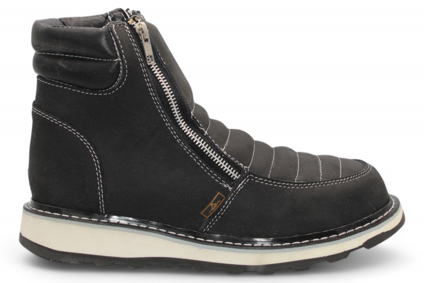 Men’s Double Zipper Leather Work Shoe – Round Toe | Soft Toe | Rubber Sole | Black