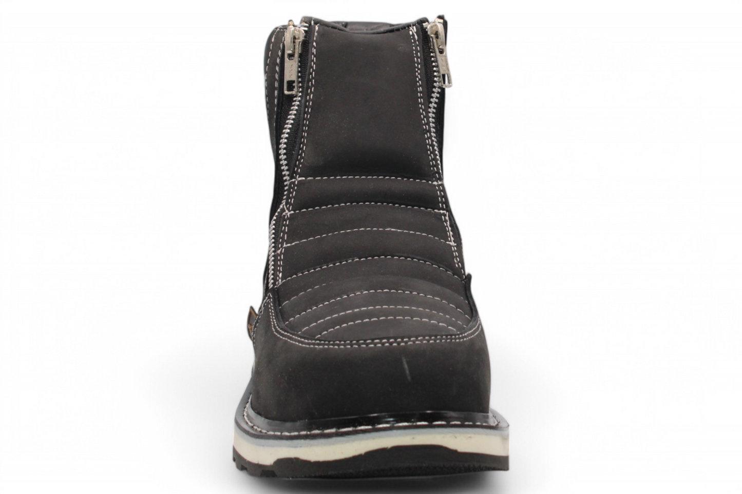 Men’s Double Zipper Leather Work Shoe – Round Toe | Soft Toe | Rubber Sole | Black