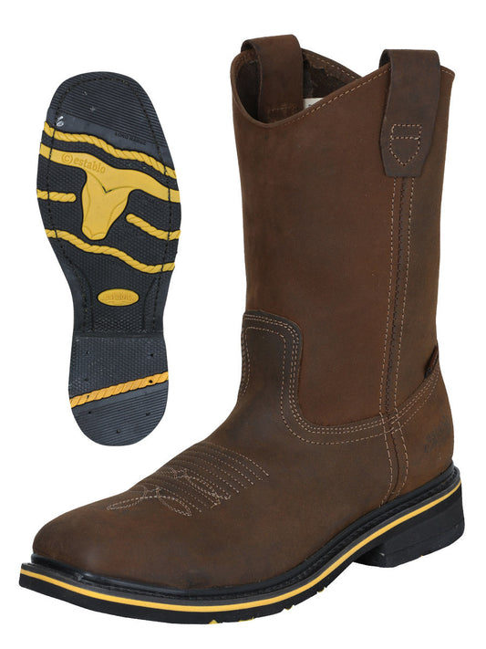Establo Men’s Rodeo Boot - Crazy Leather Tan with Steel Toe 41544