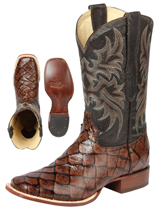 El Señor de los Cielos Men’s Rodeo Boot - Monster Fish Imitation Leather - Brown 44931