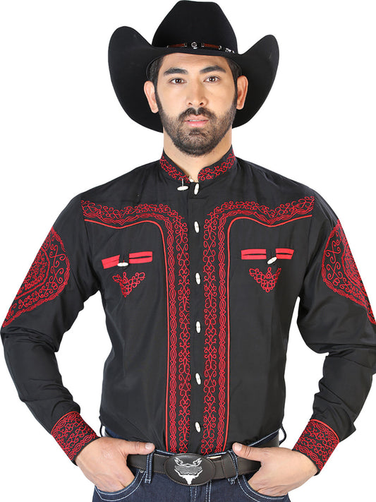 El Señor de los Cielos Charro Embroidery Shirt Black/Red 126687