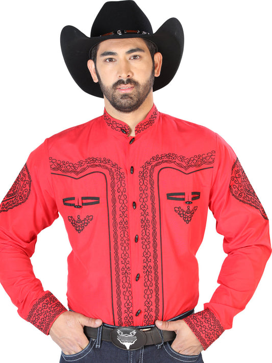 El Señor de los Cielos Charro Embroidery Shirt Red/Black 126689