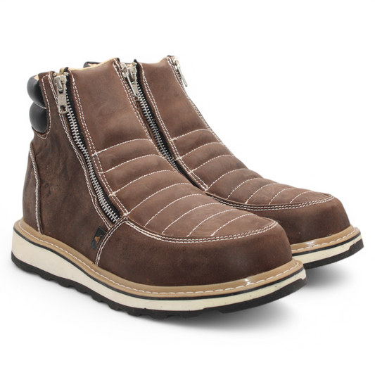 Men’s Double Zipper Leather Work Shoe – Round Toe | Soft Toe | Rubber Sole