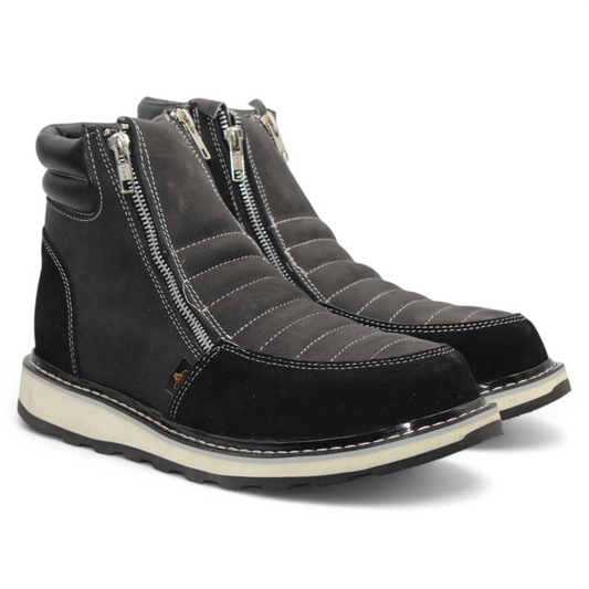 Men’s Double Zipper Leather Work Shoe – Round Toe | Soft Toe | Rubber Sole