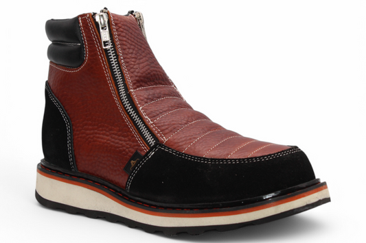 Men’s Double Zipper Leather Work Shoe – Round Toe | Soft Toe | Rubber Sole | Shedron