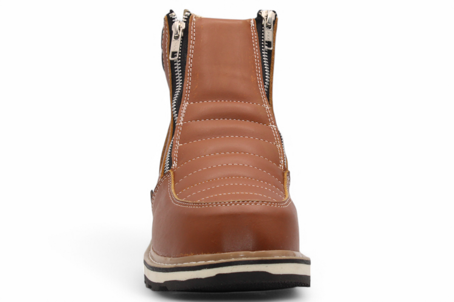 Men’s Double Zipper Leather Work Shoe – Round Toe | Soft Toe | Rubber Sole | Honey