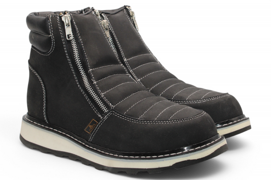Men’s Double Zipper Leather Work Shoe – Round Toe | Soft Toe | Rubber Sole | Black