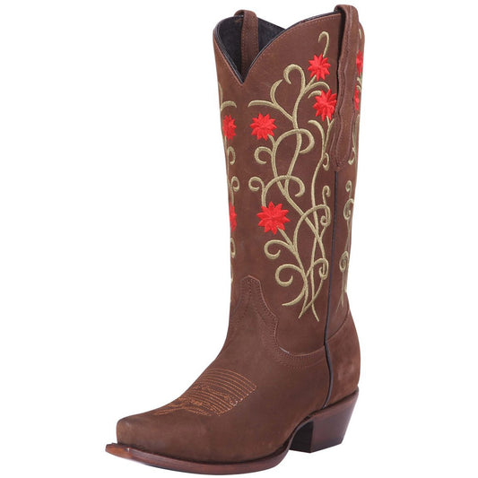 Botas de Gamuza Original con Bordado Floral Color Camel