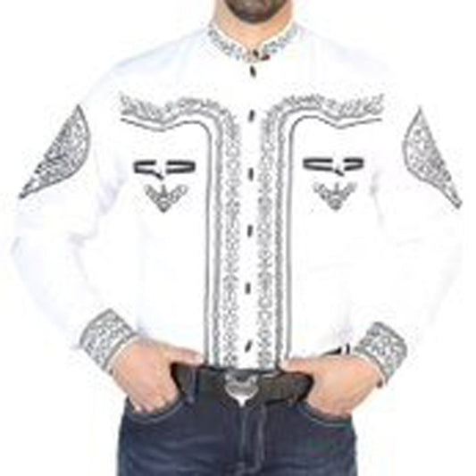 Camisa Charra Bordada El General Blanca con Negro (126688)