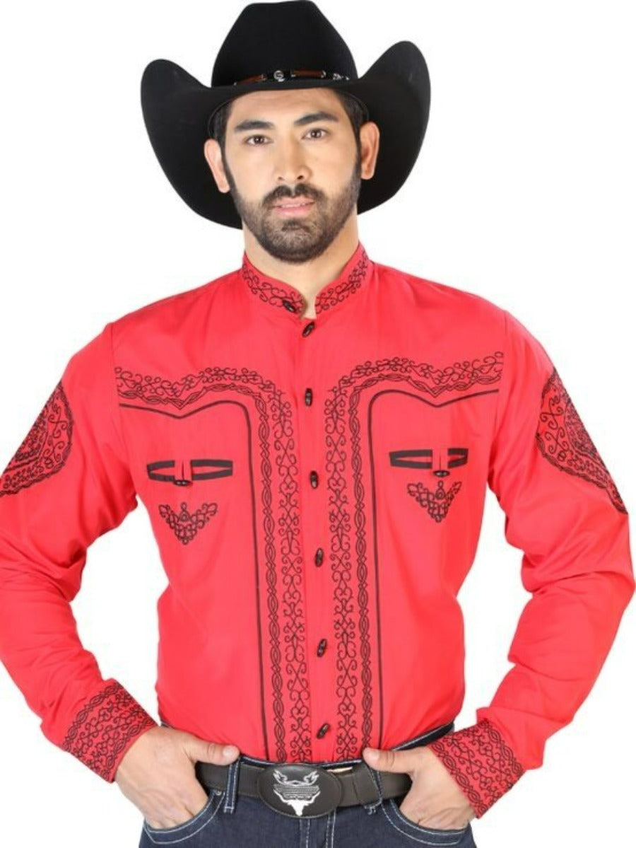 Camisa Charra Bordada El General Roja con Negro (126689)