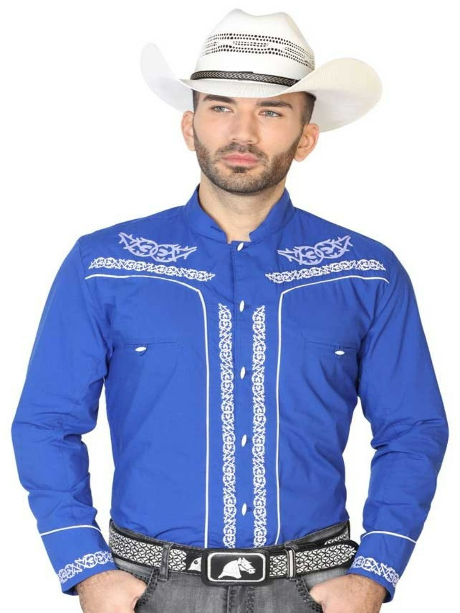 Camisa Charra Bordada El Señor de los Cielos Azul Rey (42878)