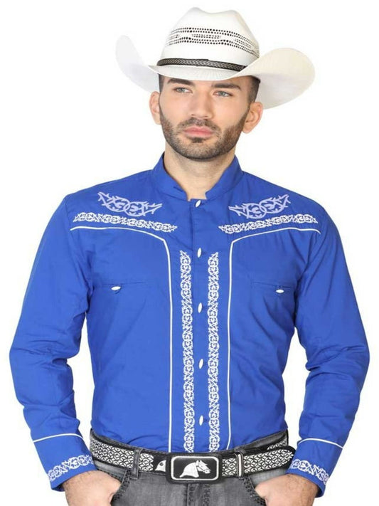 Camisa Charra Bordada El Señor de los Cielos Azul Rey (42878)