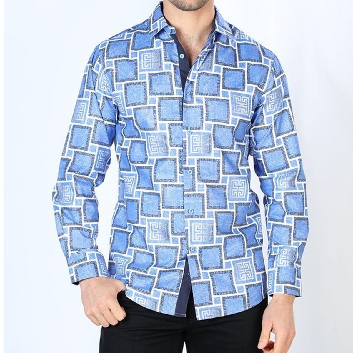 Camisa de Moda El Señor de los Cielos Color Azul a Cuadros (44004)