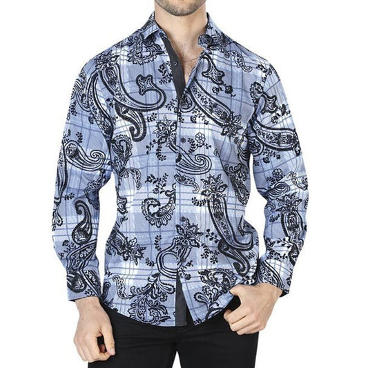 Camisa de Moda El Señor de los Cielos Color Azul con Negro (44058)