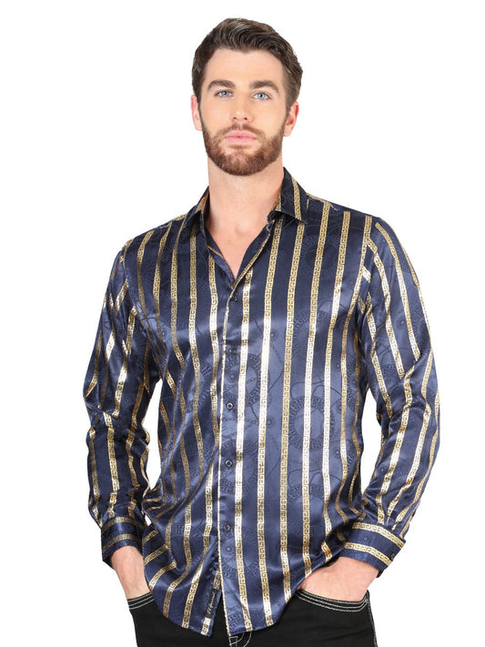 Camisa de Moda El Señor de los Cielos Color Navy/Gold (44553)