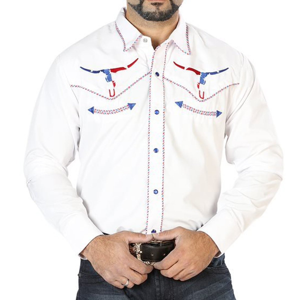 Camisa Vaquera Bordada El Señor de los Cielos Blanca (126672)