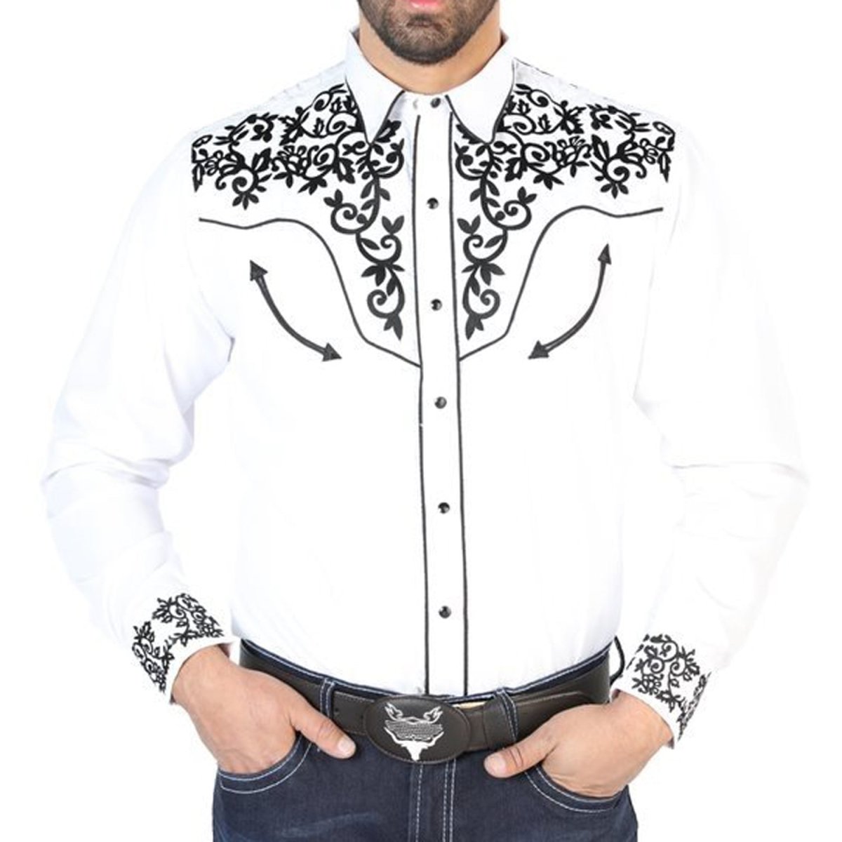 Camisa Vaquera Bordada El Señor de los Cielos Blanca (126702)