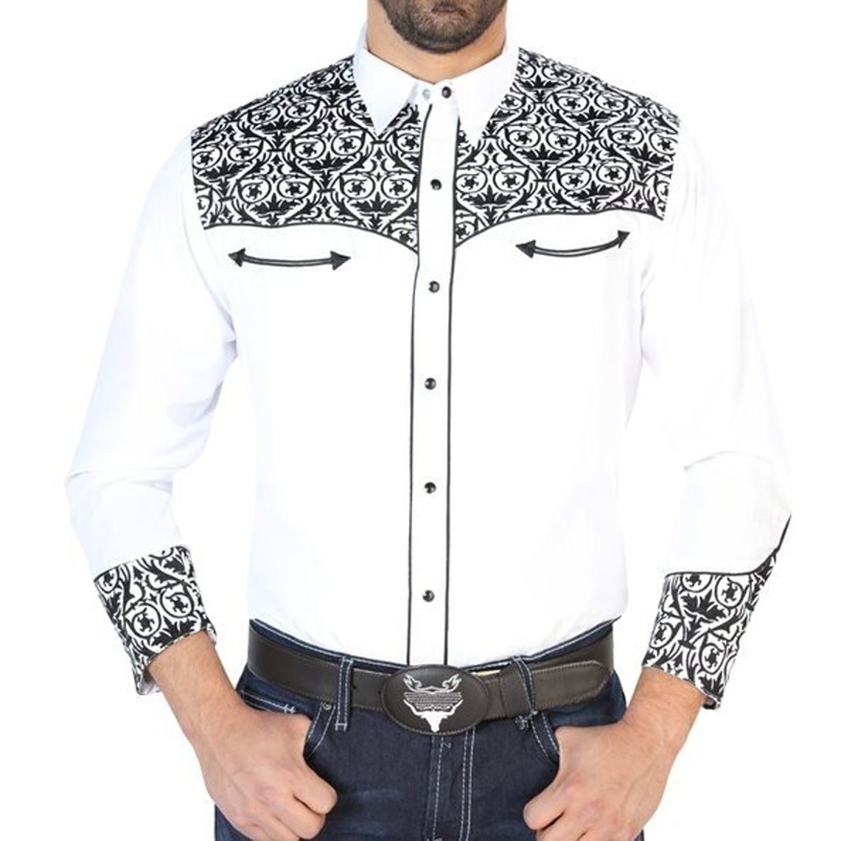 Camisa Vaquera Bordada El Señor de los Cielos Blanca (126705)