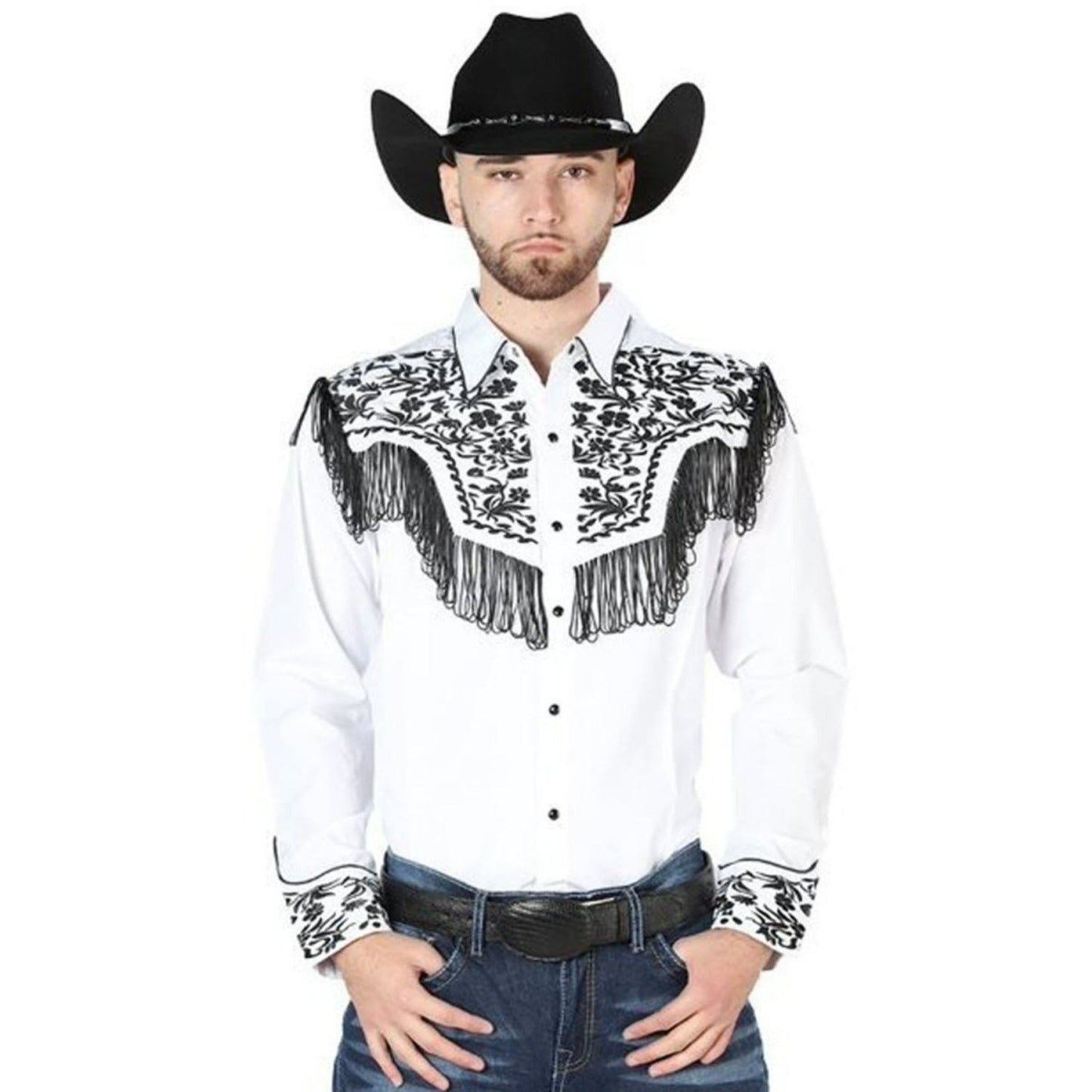 Camisa Vaquera Bordada El Señor de los Cielos Blanca (44223)