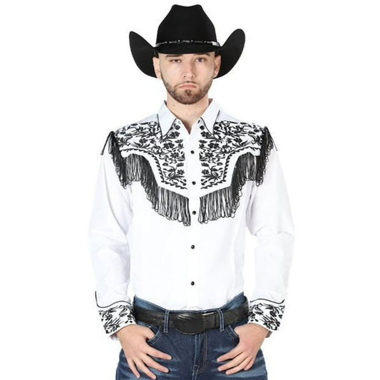 Camisa Vaquera Bordada El Señor de los Cielos Blanca (44223)