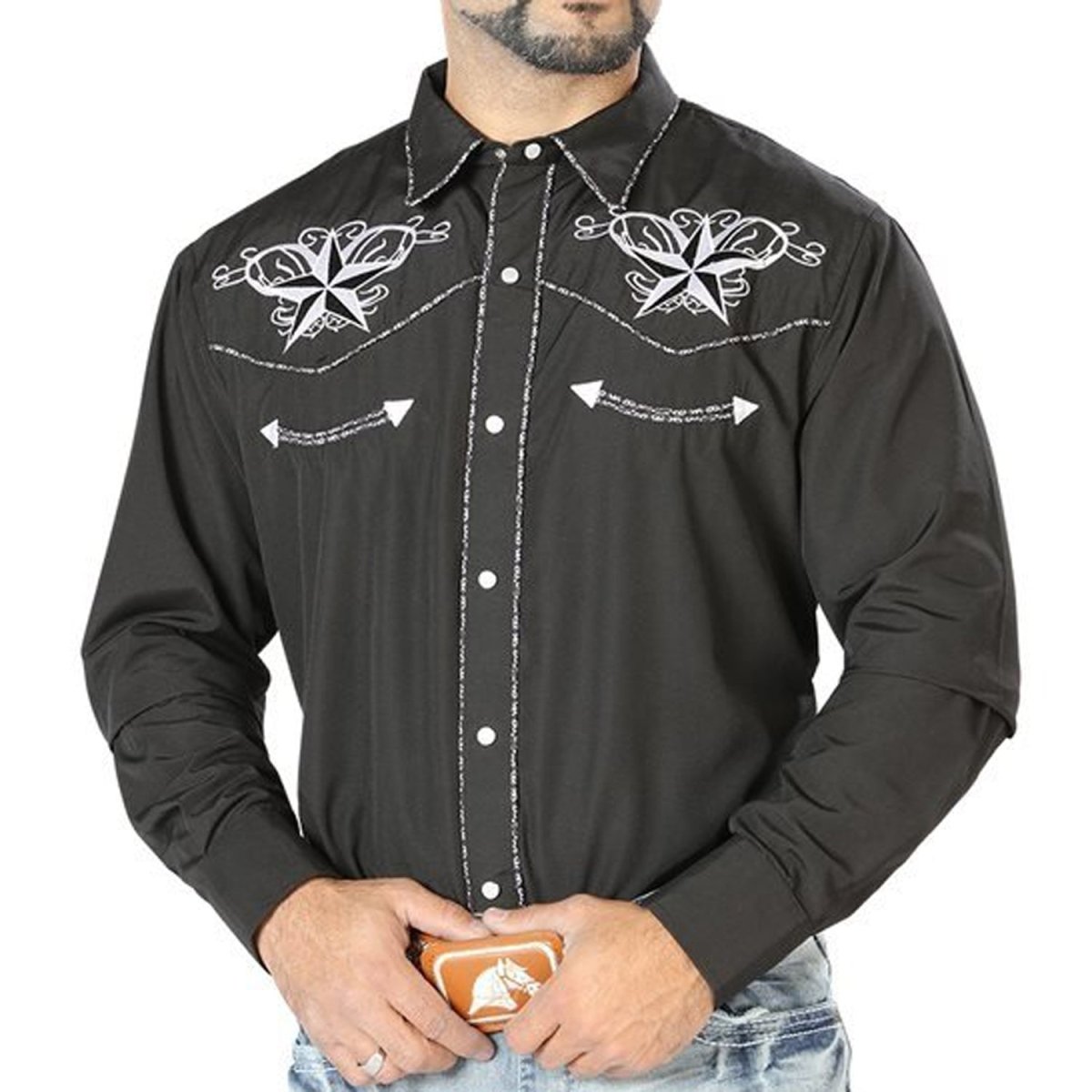 Camisa Vaquera Bordada El Señor de los Cielos Negra (126682)