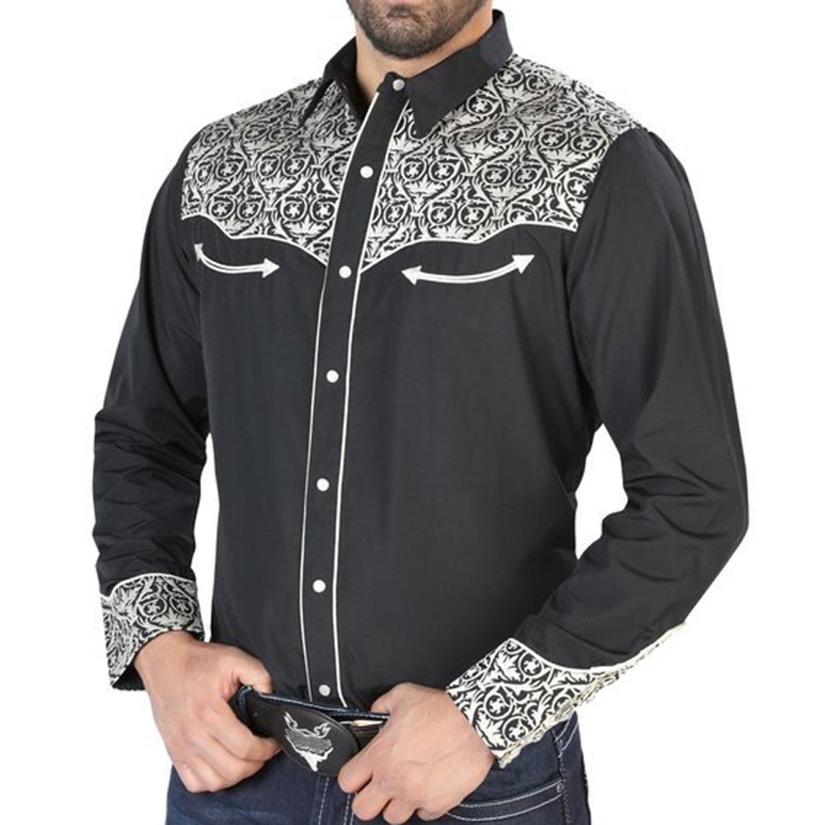 Camisa Vaquera Bordada El Señor de los Cielos Negra (126704)