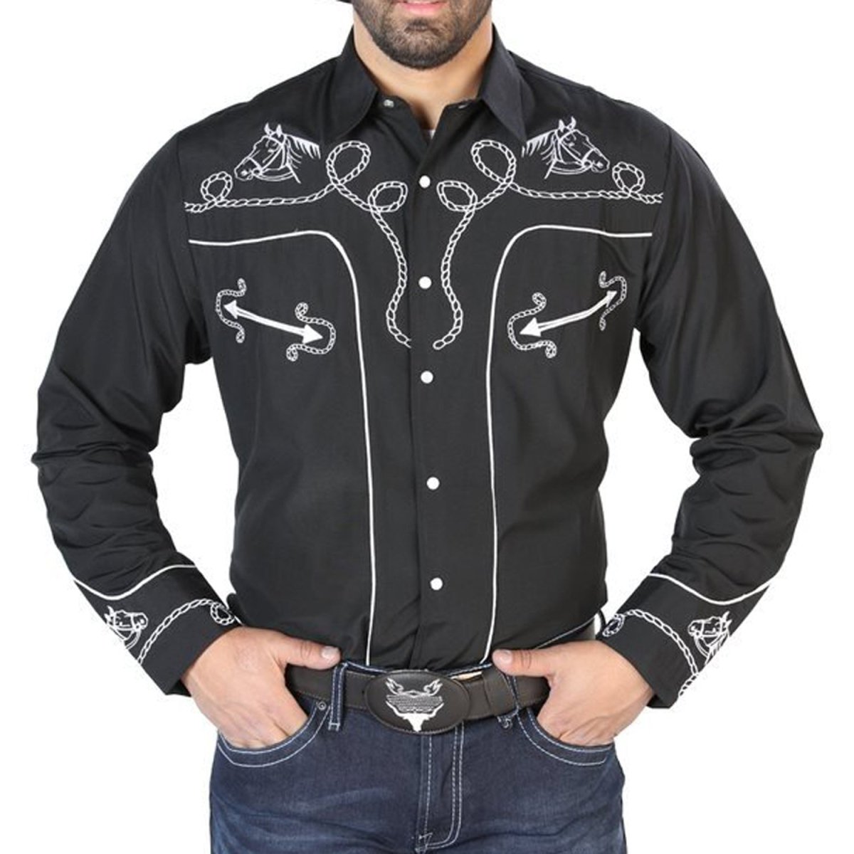 Camisa Vaquera Bordada El Señor de los Cielos Negra (126714)