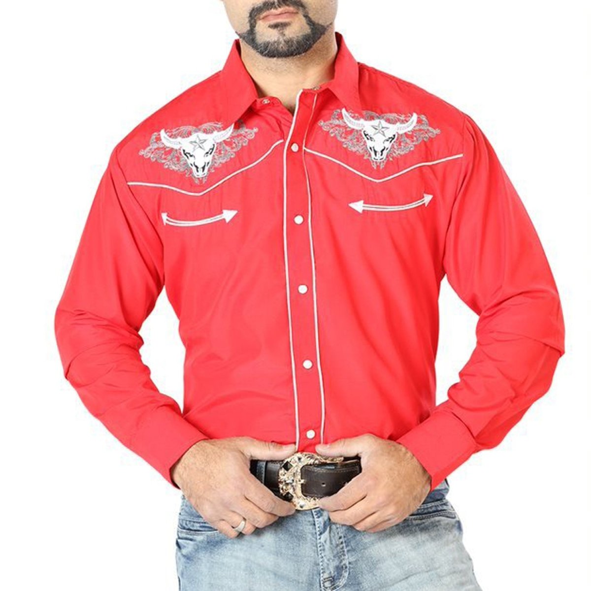 Camisa Vaquera Bordada El Señor de los Cielos Roja (126678)