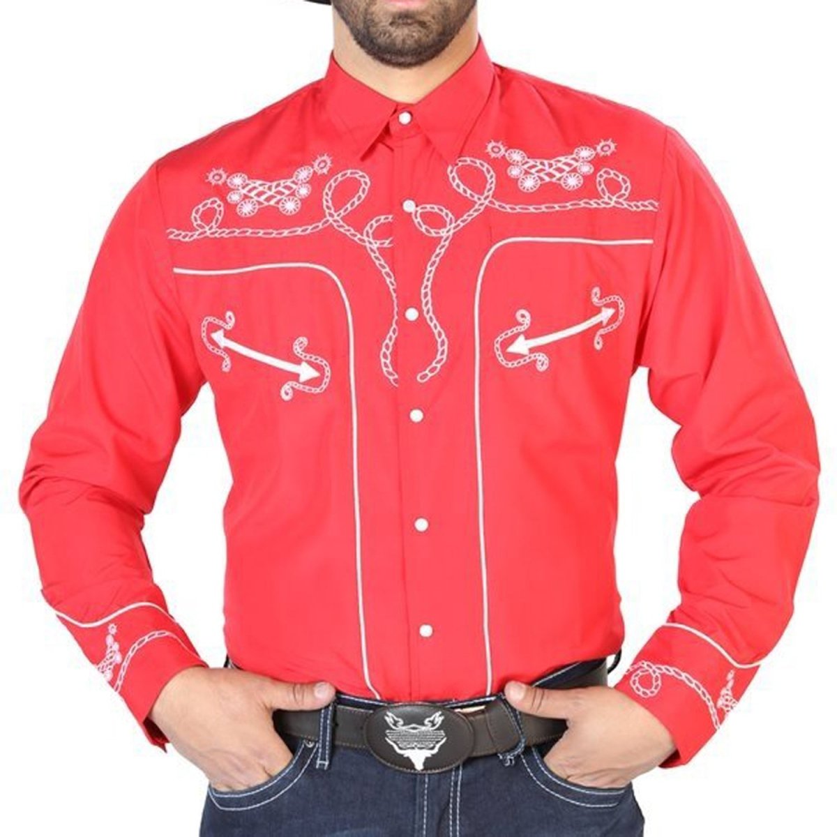 Camisa Vaquera Bordada El Señor de los Cielos Roja (126719)