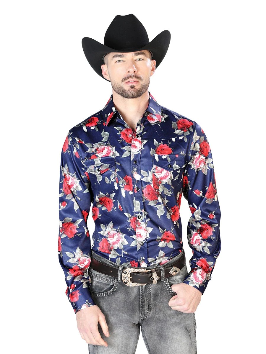 Camisa Vaquera de Moda El Señor de los Cielos Azul con Flores (43937)