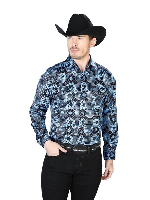 Camisa Vaquera de Moda El Señor de los Cielos Azul Estampada (43963)