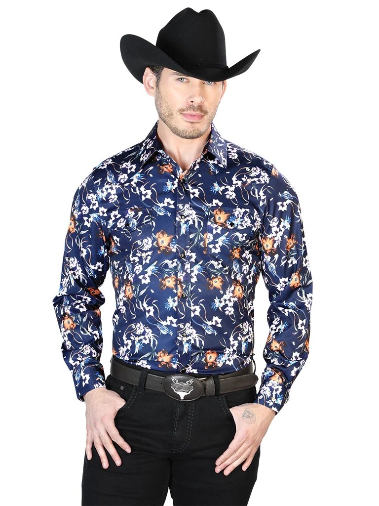 Camisa Vaquera de Moda El Señor de los Cielos Azul Floral (43957)