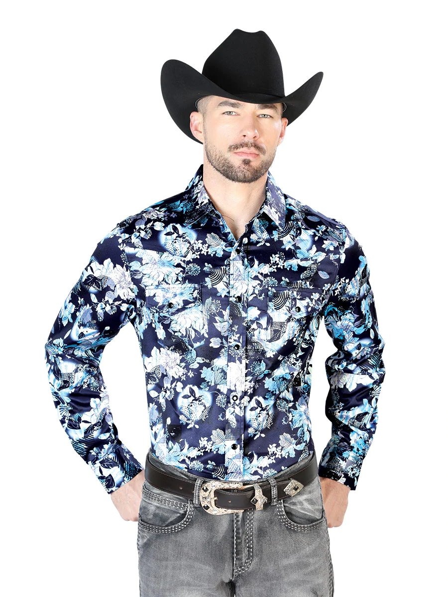 Camisa Vaquera de Moda El Señor de los Cielos Azul Floral (43958)