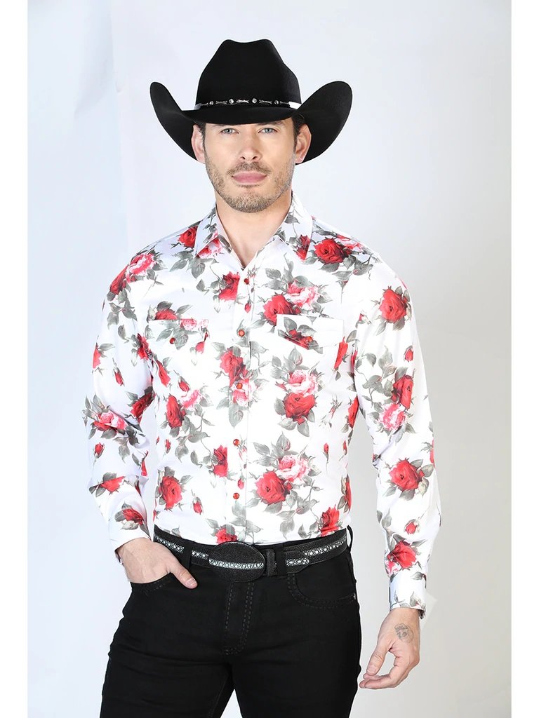 Camisa Vaquera de Moda El Señor de los Cielos Blanca con Flores (43935)