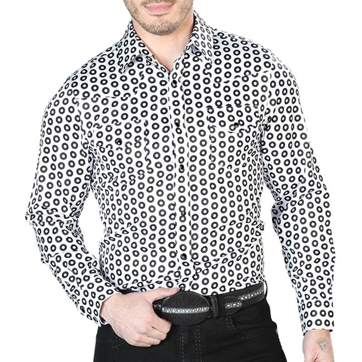 Camisa Vaquera de Moda El Señor de los Cielos Blanca y Negro (43938)