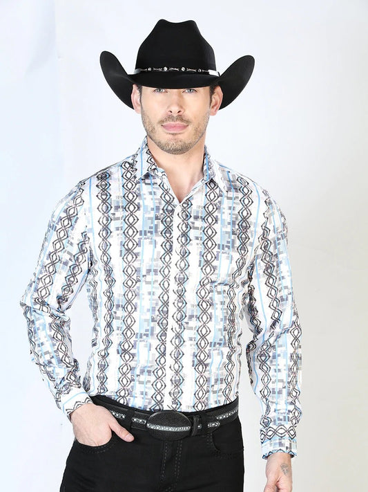 Camisa Vaquera de Moda El Señor de los Cielos Blanco y Azul (43940)