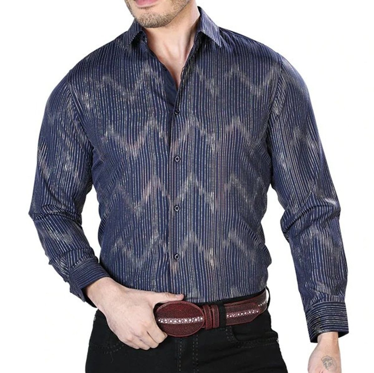 Camisa Vaquera de Moda El Señor de los Cielos Color Azul Marino (43834)