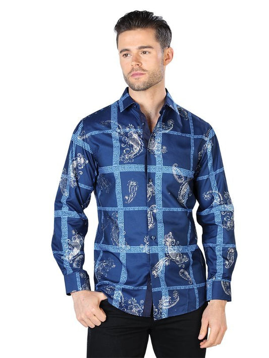 Camisa Vaquera de Moda El Señor de los Cielos Color Navy y Plata (44026)