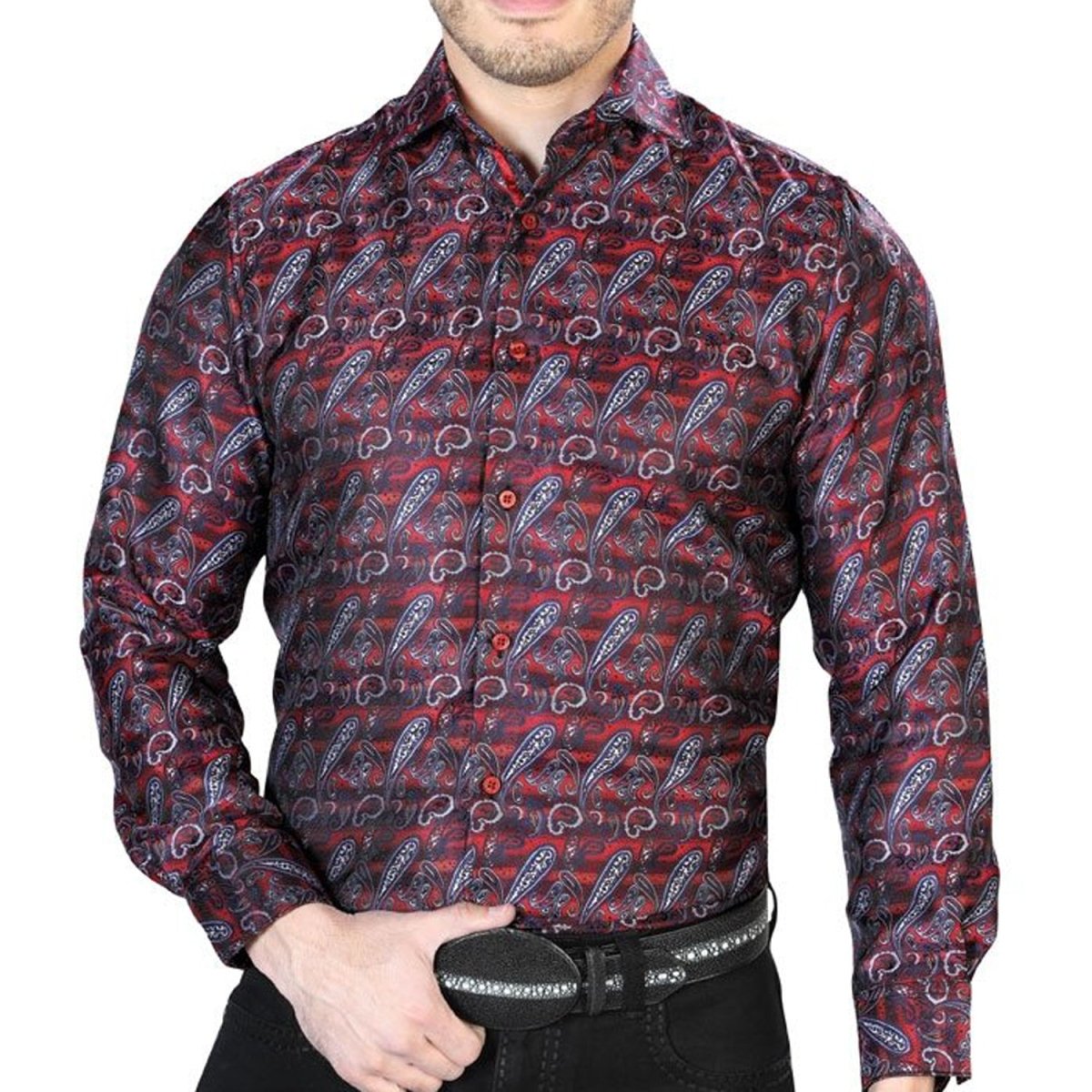 Camisa Vaquera de Moda El Señor de los Cielos Color Vino (43711)