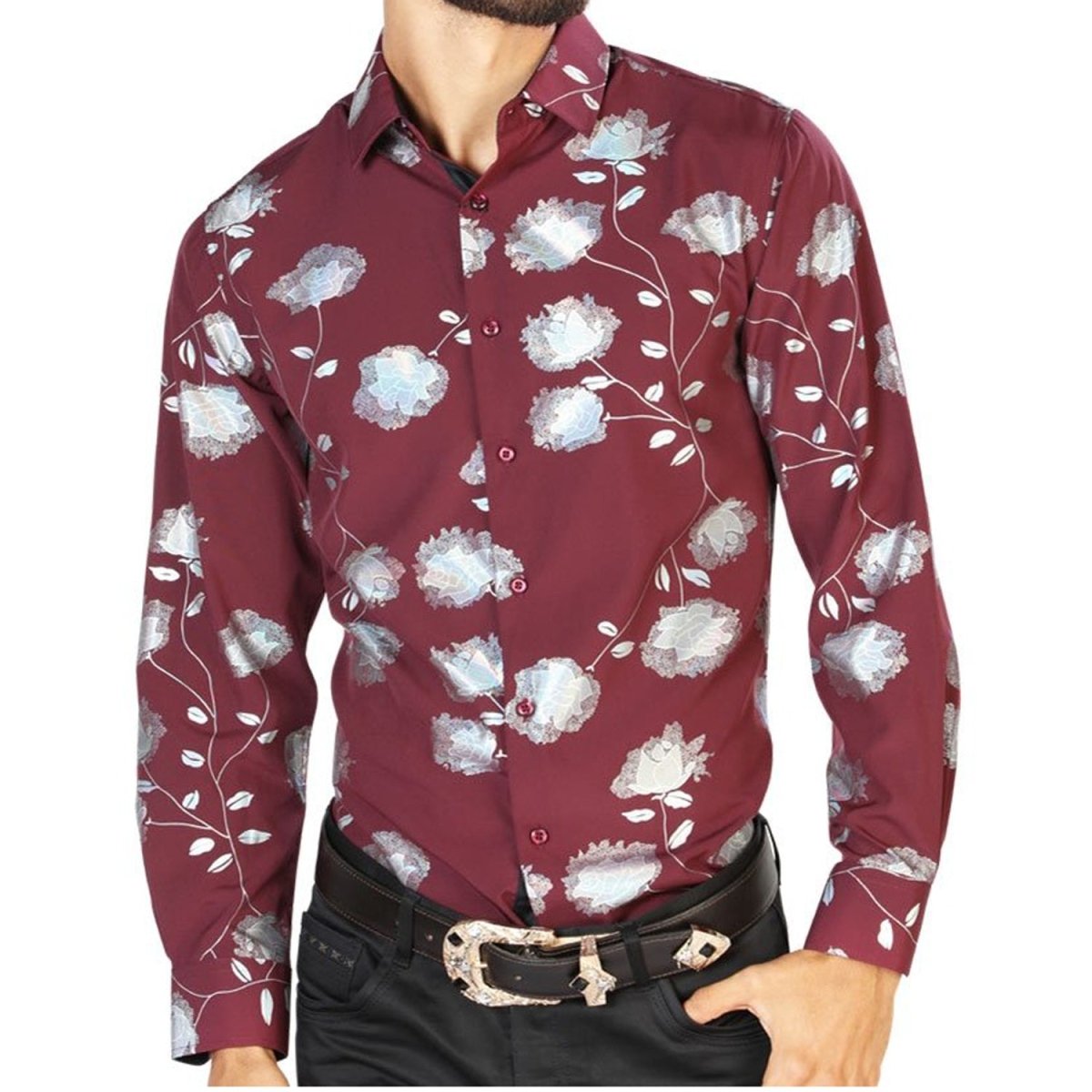 Camisa Vaquera de Moda El Señor de los Cielos Color Vino (43776)