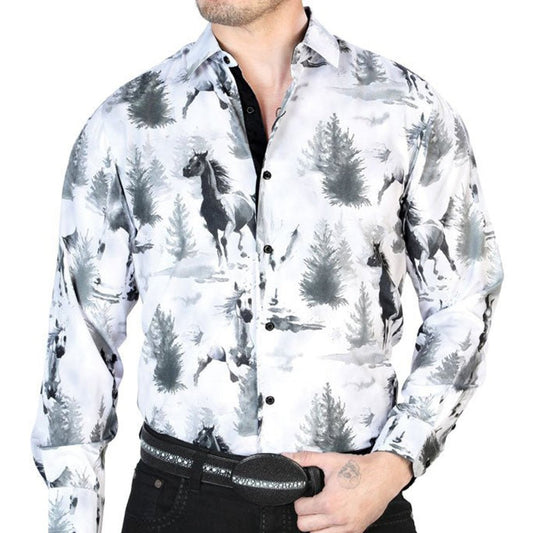 Camisa Vaquera de Moda El Señor de los Cielos Gris y Negro (43688)