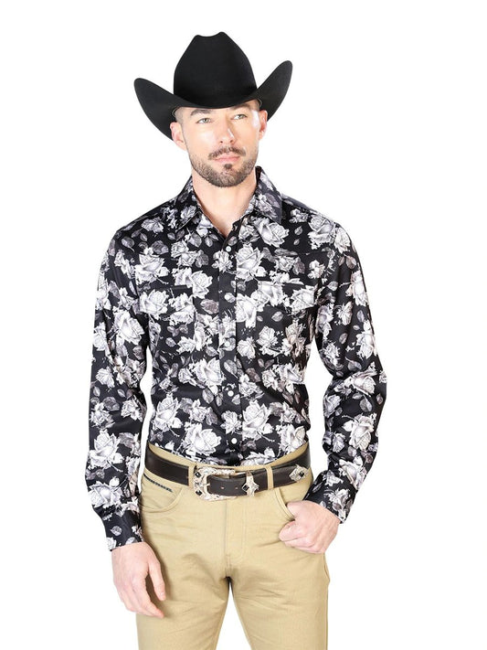 Camisa Vaquera de Moda El Señor de los Cielos Negra con Flores (43960)