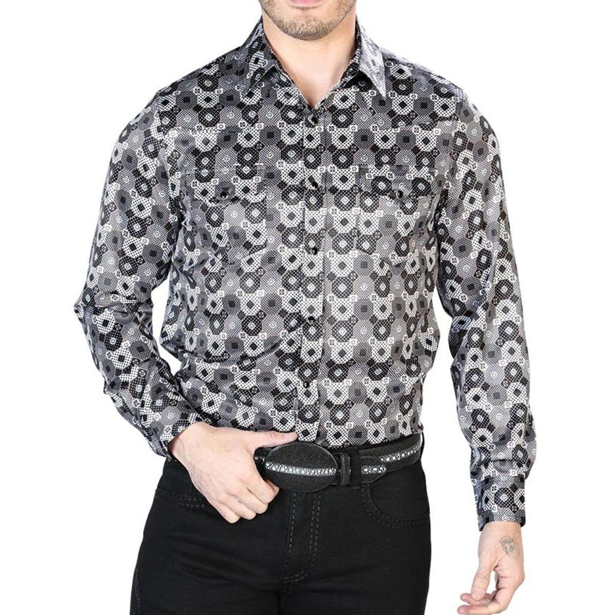 Camisa Vaquera de Moda El Señor de los Cielos Negra y Gris (43939)