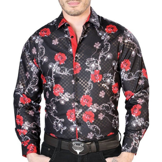 Camisa Vaquera de Moda El Señor de los Cielos Negro Rojo (43809)